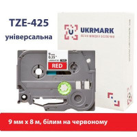 Стрічка для принтера етикеток UKRMARK B-T425P, ламінована, 9мм х 8м, white on red, аналог TZe425 (900555)