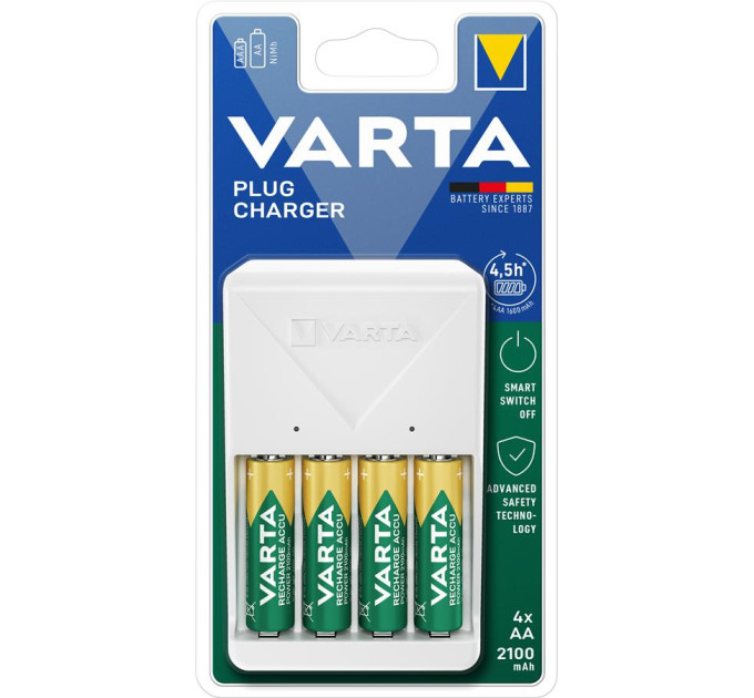 Varta Batteries Зарядний пристрій Varta Plug Charger 4хNI MH AA2100 мА•год