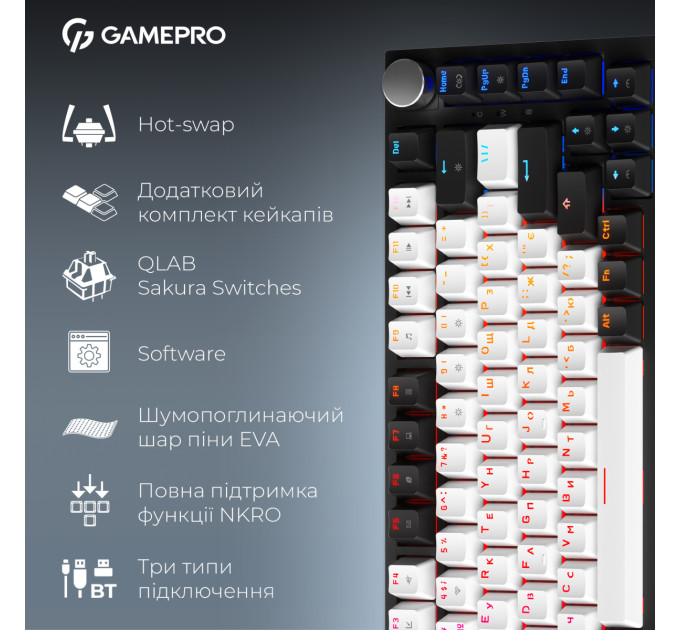 GamePro Клавіатура бездротова GamePro Asgard Valhalla QLAB Sakura Switch Black (MK160-B-QS-PRO)