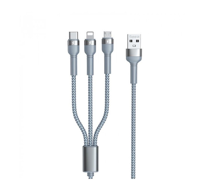 Remax Кабель Remax Jany Series 3в1 USB to Type-C/Lightning/Micro-USB Silver (RC-124TH)