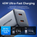 Vention Зарядний пристрій VENTION 2-Port USB (C + C) GaN Charger (45W/45W) EU-Plug Transparent Gray (FCFH0-EU)