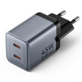 Vention Зарядний пристрій VENTION 2-Port USB (C + C) GaN Charger (45W/45W) EU-Plug Transparent Gray (FCFH0-EU)