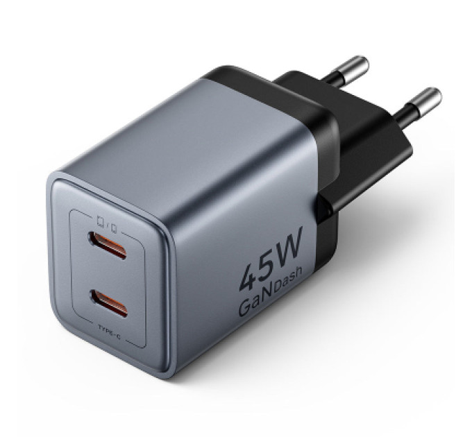 Vention Зарядний пристрій VENTION 2-Port USB (C + C) GaN Charger (45W/45W) EU-Plug Transparent Gray (FCFH0-EU)