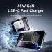 Vention Зарядний пристрій VENTION 2-Port USB (C + C) GaN Charger (45W/45W) EU-Plug Transparent White (FCFW0-EU)