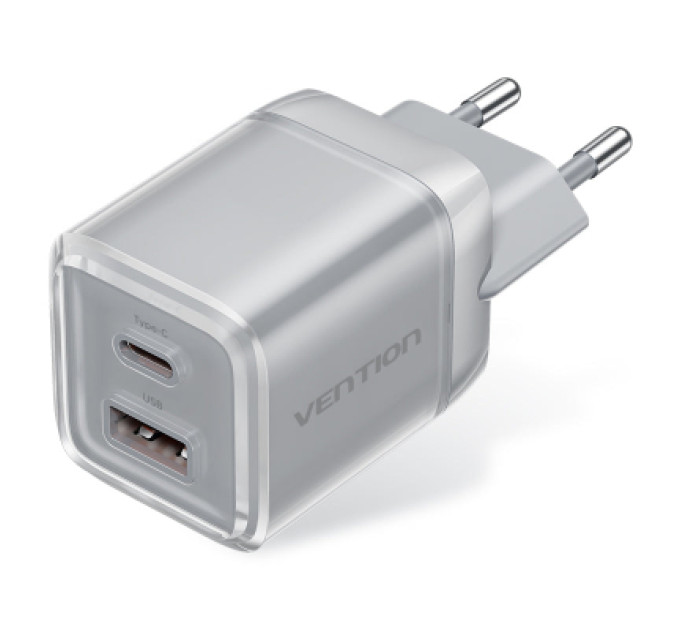 Vention Зарядний пристрій VENTION 2-Port USB (C + A) GaN Charger (70W/22.5W) EU-Plug Transparent Gray (FCGH0-EU)