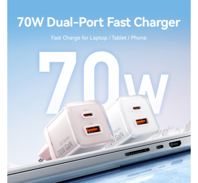 Vention Зарядний пристрій VENTION 2-Port USB (C + A) GaN Charger (70W/22.5W) EU-Plug Transparent Gray (FCGH0-EU)
