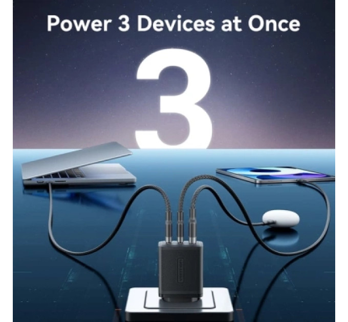 Vention Зарядний пристрій VENTION 3-Port USB (C + C + A) GaN Charger (65W/65W/60W) EU-Plug White (FERW0-EU)