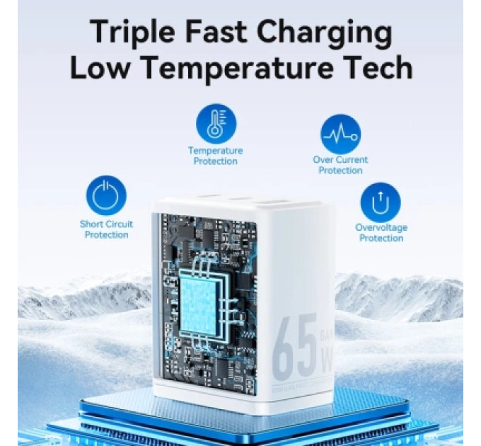 Vention Зарядний пристрій VENTION 3-Port USB (C + C + A) GaN Charger (65W/65W/60W) EU-Plug White (FERW0-EU)