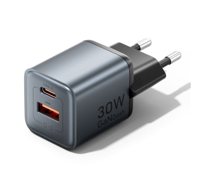 Vention Зарядний пристрій VENTION 2-Port USB (C + A) GaN Charger (30W/18W) EU-Plug Gray (FEWH0-EU)