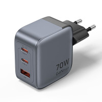 Зарядний пристрій VENTION 3-Port USB (C+C+A) GaN Charger (70W/70W/22.5W) EU-Plug Gray (FEXH0-EU)