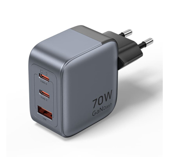 Vention Зарядний пристрій VENTION 3-Port USB (C+C+A) GaN Charger (70W/70W/22.5W) EU-Plug Gray (FEXH0-EU)