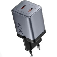 Зарядний пристрій VENTION 2-Port USB (C + C) GaN Charger (45W/45W) Gray with USB-C to USB-C Cable (1M) Black EU-Plug (TZ-FCDH0-EU)
