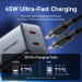 Vention Зарядний пристрій VENTION 2-Port USB (C + C) GaN Charger (45W/45W) with 5A USB-C to USB-C Cable (1M) EU-Plug Gray (TZ-FCFH0-EU)