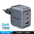 Vention Зарядний пристрій VENTION 2-Port USB (C + A) GaN Charger (70W/22.5W) with 5A USB-C to USB-C Cable (1M) EU-Plug Gray (TZ-FCGH0-EU)