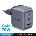 Vention Зарядний пристрій VENTION 2-Port USB (C + A) GaN Charger (70W/22.5W) with 5A USB-C to USB-C Cable (1M) EU-Plug Gray (TZ-FCGH0-EU)