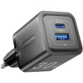 Vention Зарядний пристрій VENTION 2-Port USB (C + A) GaN Charger (30W/30W) with USB-C to USB-C Cable (1M) EU-Plug Black (TZ-FEQB0-EU-01)