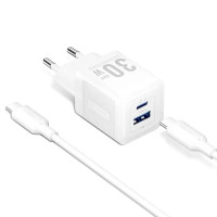 Зарядний пристрій VENTION 2-Port USB (C + A) GaN Charger (30W/30W) with USB-C to USB-C Cable (1M) EU-Plug White (TZ-FEQW0-EU-01)