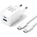 Vention Зарядний пристрій VENTION 2-Port USB (C + A) GaN Charger (30W/30W) with USB-C to USB-C Cable (1M) EU-Plug White (TZ-FEQW0-EU-01)