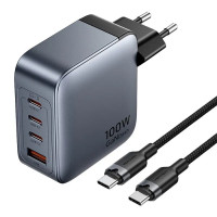 Зарядний пристрій VENTION 4-Port USB (C + C + C + A) GaN Charger (100W/100W/30W/30W) Gray with USB-C to USB-C Cable (1M) B (TZ-FETH0-EU)