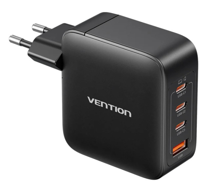 Vention Зарядний пристрій VENTION 4-Port USB (C + C + C + A) GaN Charger (100W/100W/30W/30W) Gray with USB-C to USB-C Cable (1M) B (TZ-FETH0-EU)