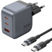 Vention Зарядний пристрій VENTION 3-Port USB (C+C+A) GaN Charger (70W/70W/22.5W) Gray with USB-C to USB-C Cable (1M) Black EU-Plug (TZ-FEXH0-EU)