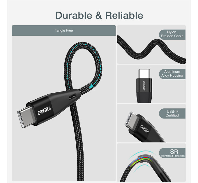 Choetech Кабель Choetech USB Type-C - USB Type-C (M/M) 100W, 1 м Black (XCC-1008)