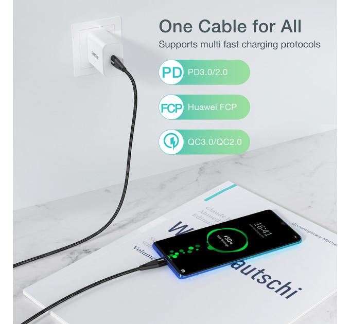 Choetech Кабель Choetech USB Type-C - USB Type-C (M/M) 100W, 1 м Black (XCC-1008)