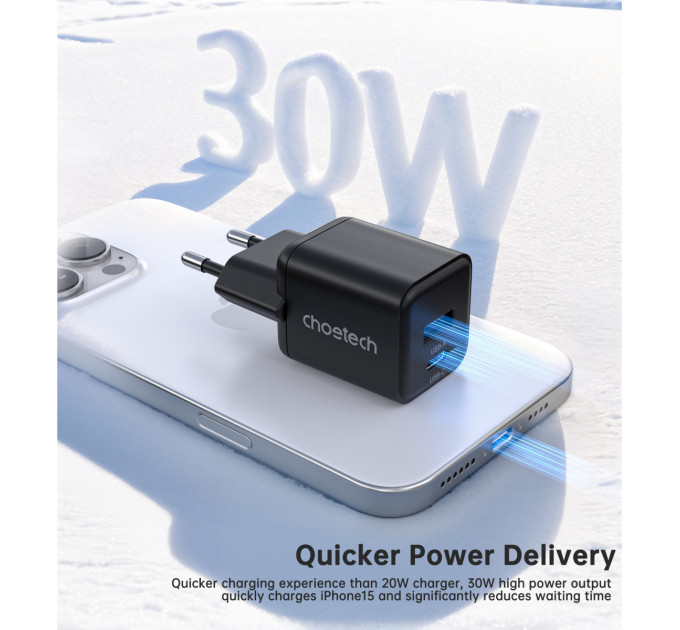 Choetech Мережевий зарядний пристрій Choetech (USB-C+USB-A) Black (PD5012-EU-BK)