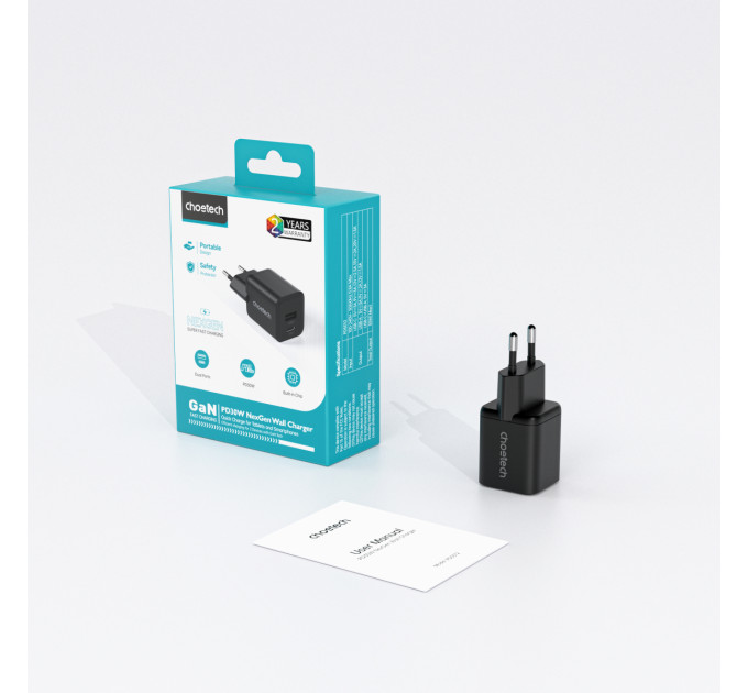 Choetech Мережевий зарядний пристрій Choetech (USB-C+USB-A) Black (PD5012-EU-BK)