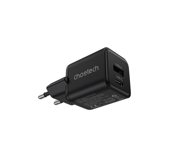 Choetech Мережевий зарядний пристрій Choetech (USB-C+USB-A) Black (PD5012-EU-BK)