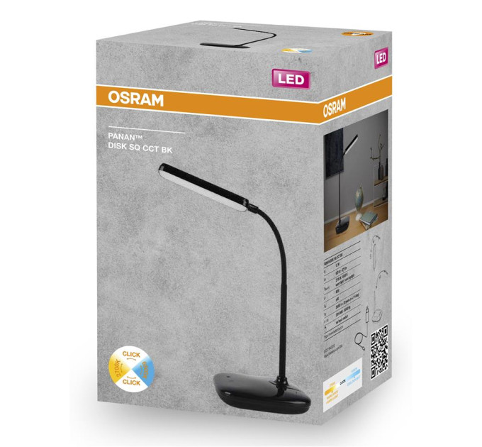 Osram Лампа настільна OSRAM Panan DISK SQ 12W 3000К 4000К 6500К  з димером, чорний