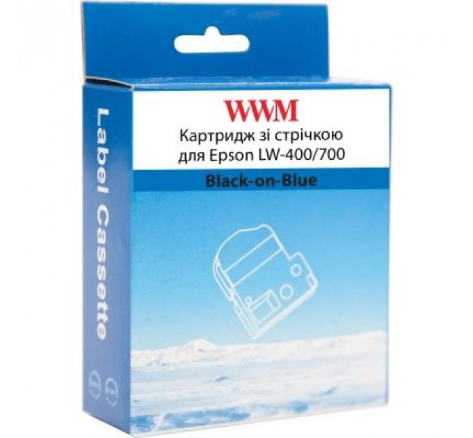 Стрічка для принтера етикеток WWM для Epson LW-400/700 12mm х 8m Black-on-Blue (WWM-SC12B)