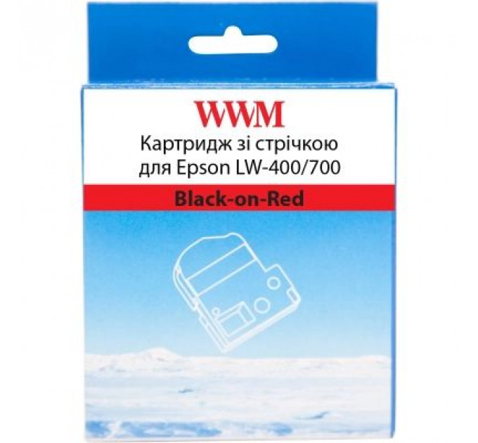 Стрічка для принтера етикеток WWM для Epson LW-400/700 12mm х 8m Black-on-Red (WWM-SC12R)