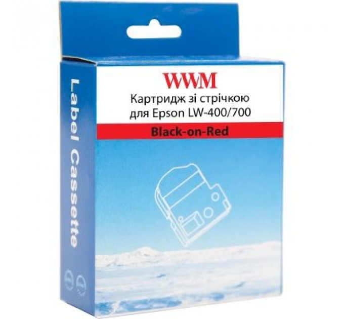 Стрічка для принтера етикеток WWM для Epson LW-400/700 12mm х 8m Black-on-Red (WWM-SC12R)