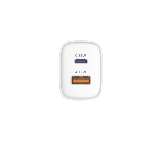 Sigma mobile Мережевий зарядний пристрій Sigma mobile X-power 33W GaN, PD, QC (1xUSB-C + 1xUSB-A) White (PS33-01)