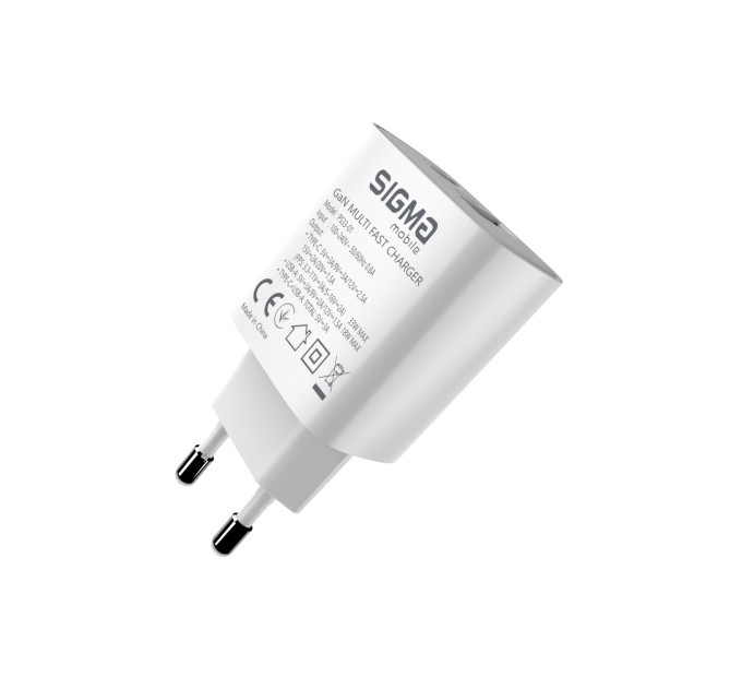 Sigma mobile Мережевий зарядний пристрій Sigma mobile X-power 33W GaN, PD, QC (1xUSB-C + 1xUSB-A) White (PS33-01)