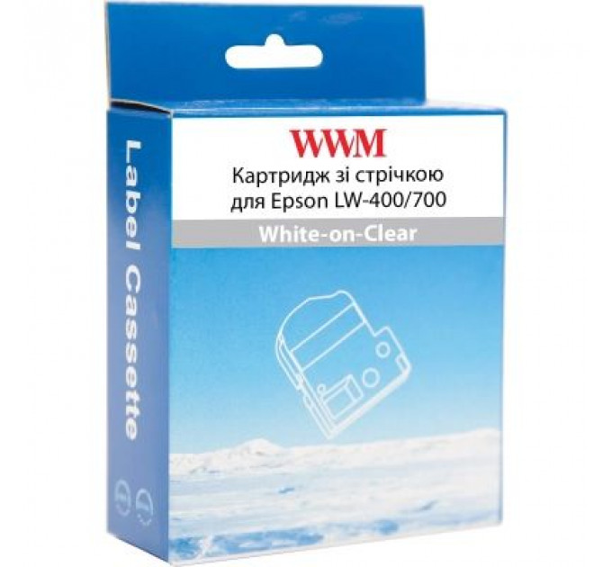 Стрічка для принтера етикеток WWM для Epson LW-400/700 18mm х 8m White-on-Clear (WWM-ST18S)