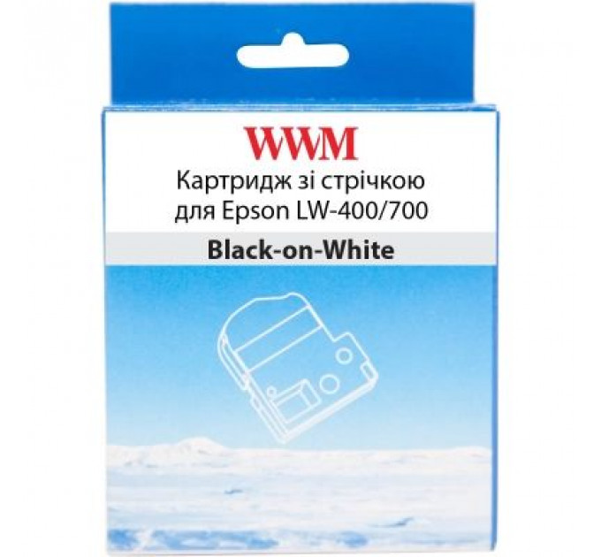 Стрічка для принтера етикеток WWM для Epson LW-400/700 9mm х 8m Black-on-White (WWM-SS9K)