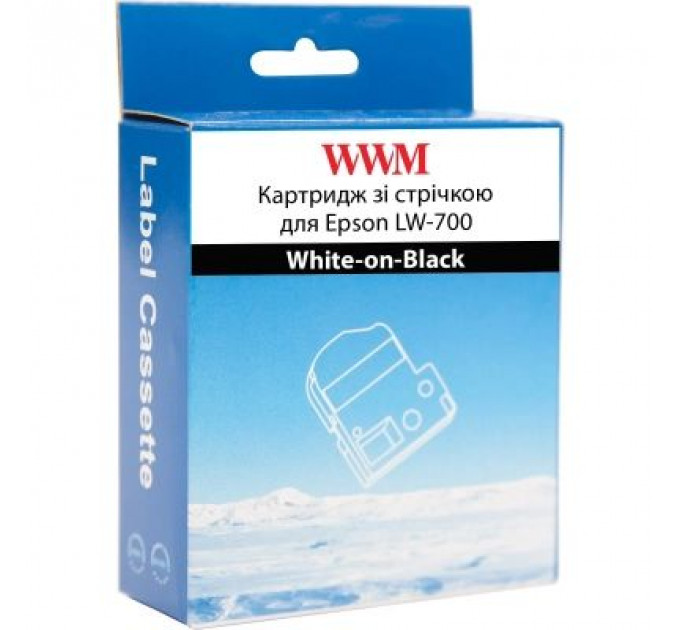 Стрічка для принтера етикеток WWM для Epson LW-700 24mm х 8m White-on-Black (WWM-SD24K)