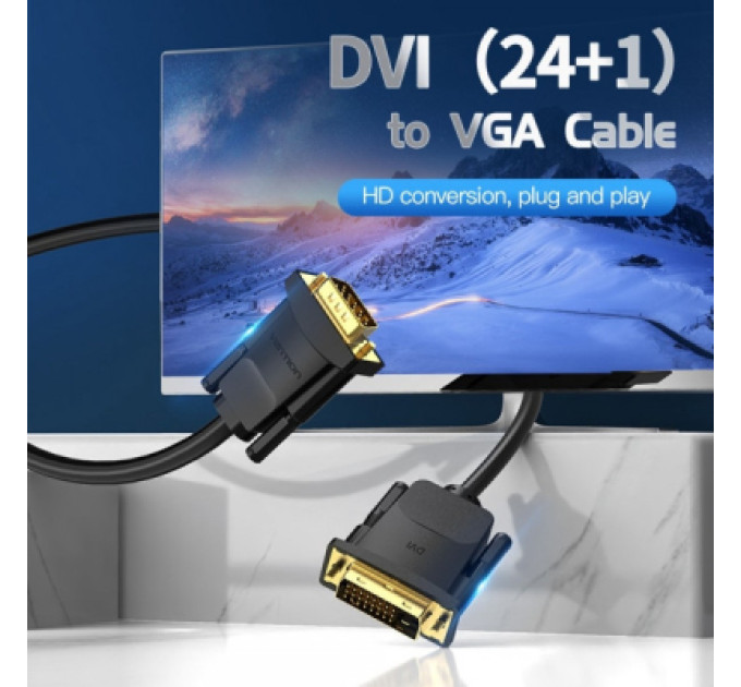 Vention Кабель мультимедійний DVI M to VGA M 1.5m 24+1pin black Vention (EABBG)