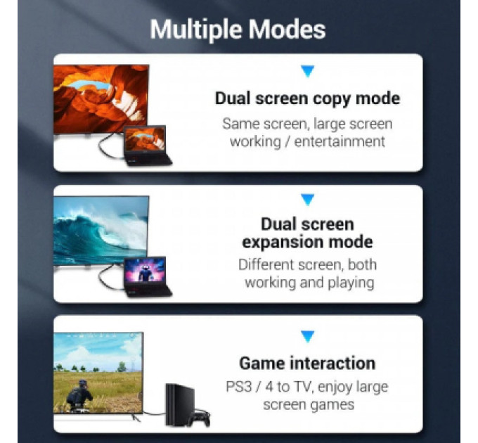Vention Кабель мультимедійний HDMI M to HDMI M 0.5m V2.0 4K60Hz PVC flat black Vention (AAKBD)