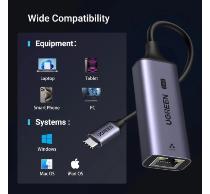 Ugreen Перехідник USB-C to RJ45 Ethernet 2500Mbps Ugreen (25052)