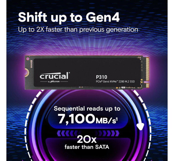 Crucial Твердотільний запам’ятовувальний пристрій накопичувач (SSD) G4 M.2 NVME 1TB TRAY P310 CT1000P310SSD8-T CRUCIAL