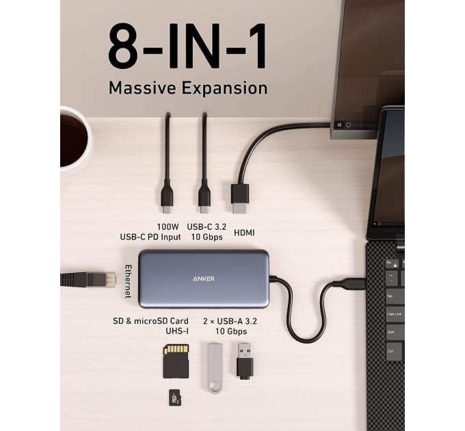 Anker USB-хаб Anker USB-C 8-в-1 Black (A83830A2)