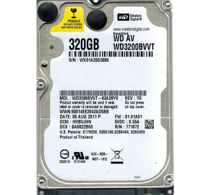 WD_ Накопичувач HDD 2.5" SATA  320GB WD 5400rpm 8MB (WD3200BVVT) Refurbished