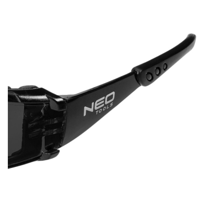 Neo Tools Захисні окуляри Neo Tools протиосколкові, клас захисту FT, резинові дужки, полікарбонат, темно сірий (97-522)