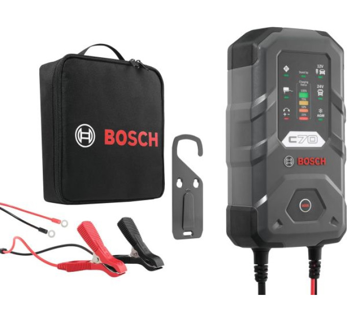 BOSCH AUTO Зарядний пристрій Bosch C70, 12/24В, 14-300А·год, макс 10А, IP65 (0 189 911 070)