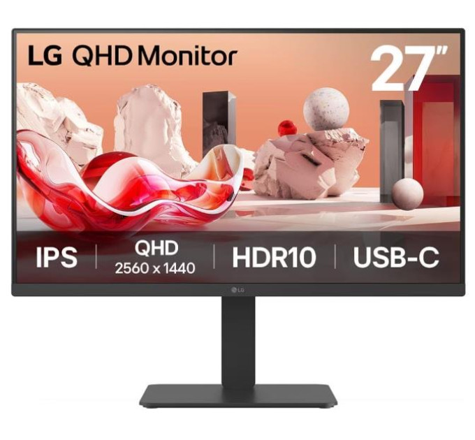 LG monitors Монітор LG 27" 27BA65QB-B HDMI, 2xDP, USB-C, MM, IPS, 2560x1440, 100Hz, sRGB 98%, Pivot, HDR10