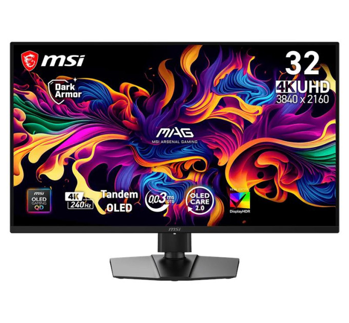 MSI monitors Монітор MSI 31.5" MAG 321UP QD-OLED-X24 2xHDMI, DP, USB-C, Audio, QD-OLED, 3840x2160, 240Hz, 0.03ms, DCI-P3 99%, FreeSync, Pivot, HDR500