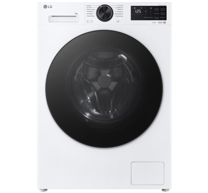 LG HA Пральна машина LG фронтальна, 8кг, 1200, A, 48см, дисплей, пара, інвертор, білий